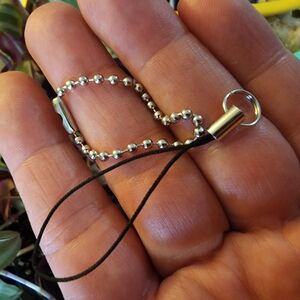 Mini Ball Chain with Clasp And Phone Charm Lanyard Silver & Black Keychain Strap